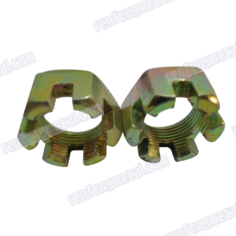 Gold Yellow zinc brass Hex slotted castle nut